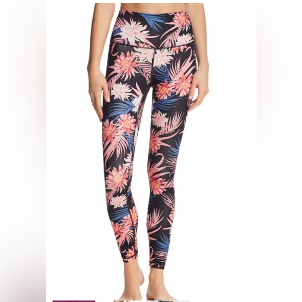 Spiritual Gangster Leggings Black with Pink & Blue Tropical Floral Print